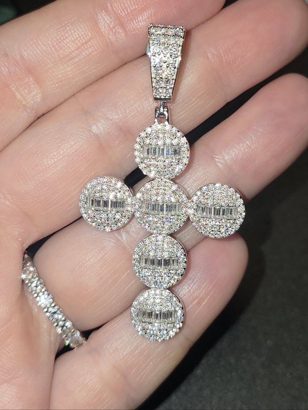 5.23 CTW VVS D Moissanite Cross Pendant 925 Sterling Silver
